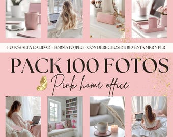 Pink Home Office Stock Photos: MRR & PLR Rights (100 High-Res Images)