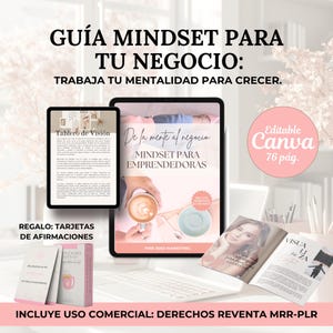 Guía Mentalidad para emprendedoras en español con PLR-MRR, productos digitales, ingresos pasivos, mentalidad para negocio.