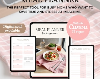 Meal Planner Printable in Spanish | Weekly Food Diary, Meal Tracker, Food Journal, Menu Plan | MRR PLR Resell Rights | Pink