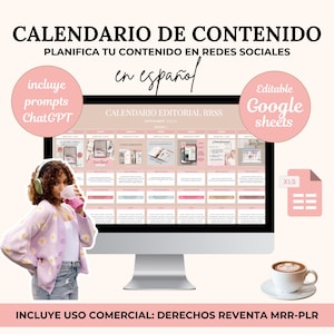 Calendario de Contenido Editable en Español para Redes Sociales: Instagram, Facebook y Pinterest / producto digital plr mrr