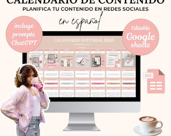 Calendario de Contenido Editable en Español para Redes Sociales: Instagram, Facebook y Pinterest | producto digital plr mrr