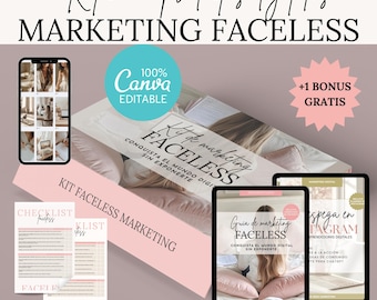 Bundle marketing faceless en español para emprendedoras; producto digital editable en Canva con Derechos de reventa MRR-PLR