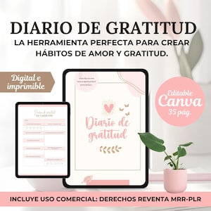Diario de Gratitud, Español, Planificador, Tablero de Vision, Autoestima, Manifestacion, Felicidad, Derechos de Reventa, Plantilla Editable