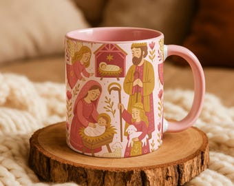 Taza de café con escena de la Natividad de Navidad / Amantes de la tradición cristiana / Ilustraciones de José María Jesús