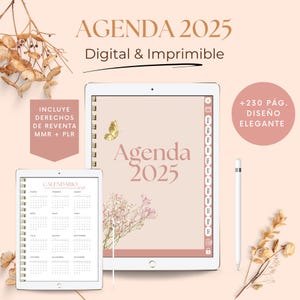 Agenda 2025 digital & imprimible, en español. ideal para mujeres; planner Ipad , Goodnotes Con Derechos de reventa MRR-PLR. passive income.
