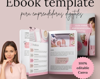 Plantilla para ebook en español; editable en Canva; ideal para lead magnet negocio digital y emprendedora.