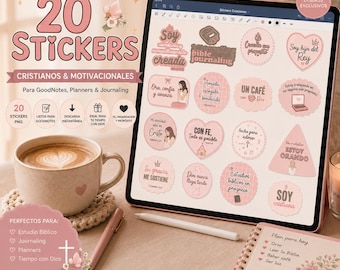 20 Christian Stickers for Bible Journaling: Spanish PNG & SVG Digital Pack for GoodNotes