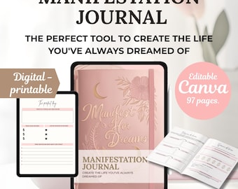 Editable Manifestation Journal: Canva Template with Resell Rights - Law of Attraction Vision Board Planner
