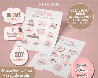20 Christian Stickers for Bible Journaling: Spanish PNG & SVG Digital Pack for GoodNotes