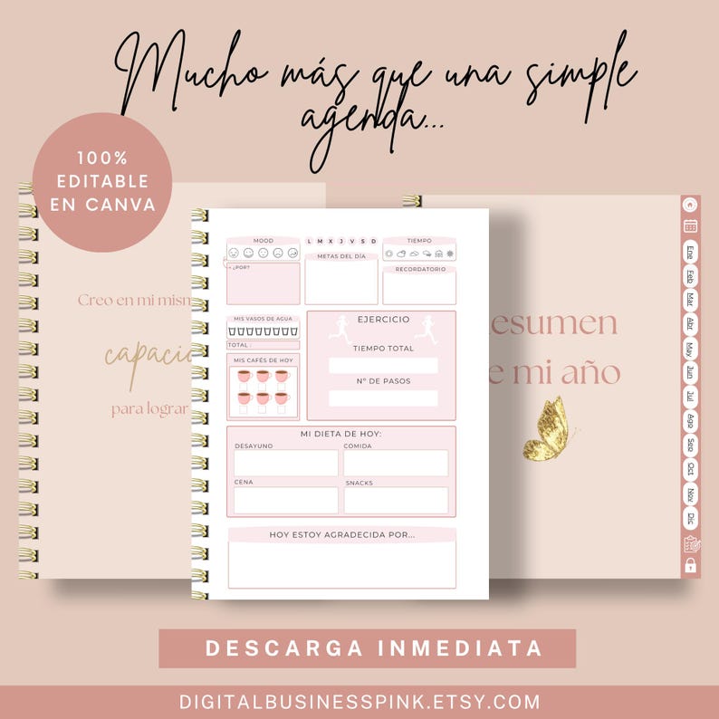 Agenda digital e imprimible 2026 en español para mujeres; plantilla editable Canva ;Derechos de reventa MRR-PLR. Compatible Ipad, Goodnotes. image 4