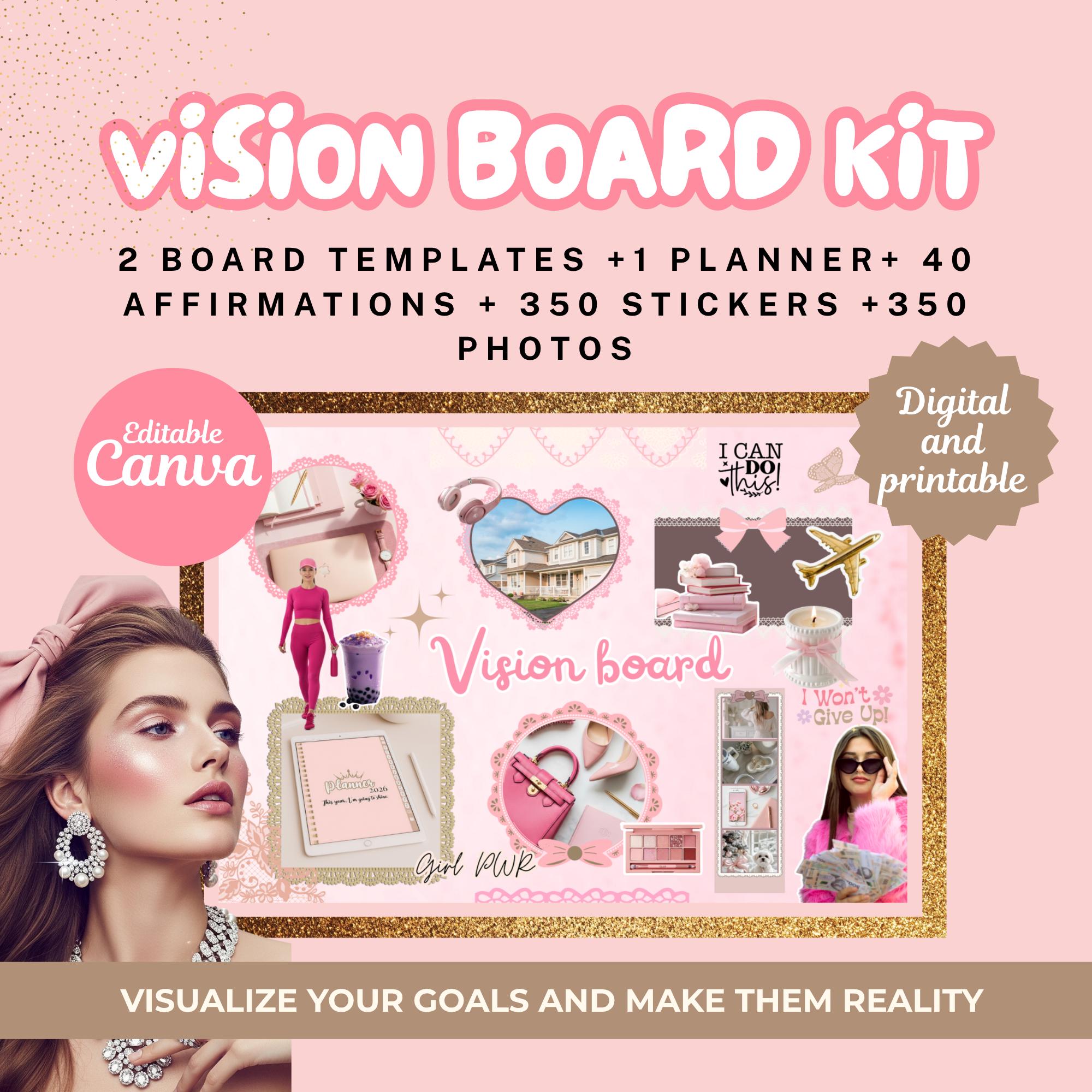 Vision Board Kit; Digital and Printable Canva Template, Manifestation ...