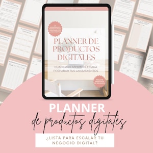 Planejador de produtos digitais com direitos de venda MRR e PLR/Imprimible. Em espanhol. Plano de marketing. Lance seu negócio digital.