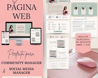 Pflanzlich bearbeitbare und Canva für Community-Manager: Página Web und Español, Landing Page für Servicios. Produktion digital PLR-MRR.