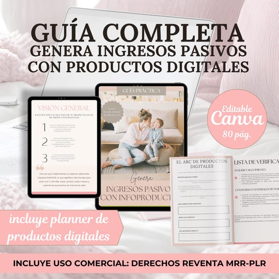 Guía ingresos pasivos con productos digitales MRR y PLR en español,libertad financiera, faceless marketing. Derechos Reventa.