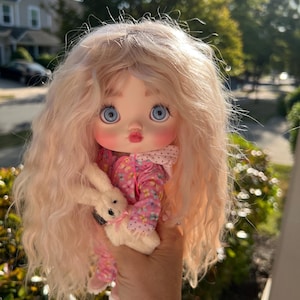 Baby Zhuzhubao is available for adoption. White hair, light blue eyes. Natural Angora Goat Hair Wig, 25cm Girl 1/6 Q-baby sd bjd doll resi