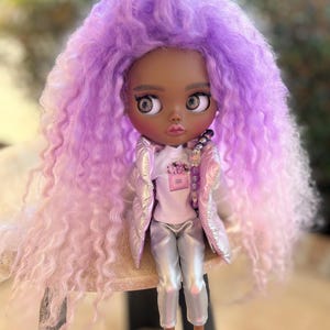 Miss Silver Star. Custom Blythe doll. Handmade product. OOAK doll. TBL Blythe. Super dark skin. Lilac hair