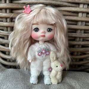 Little Baby OB11 is available for adoption. White hair. Natural Angora Goat Hair Wig, 12cm Girl 1/12 bjd doll OB dianmei
