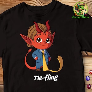 Funny Tie-fling T-Shirt - D&D Tiefling Parody for Him or Her | Perfect Gift for DnD and Fantasy Lovers | Tiefling in a Tie Pun Shirt