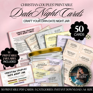 Tarjetas imprimibles para una cita nocturna para parejas cristianas, divertidas ideas para una cita nocturna, regalo de último momento para una despedida de soltera o para el primer aniversario