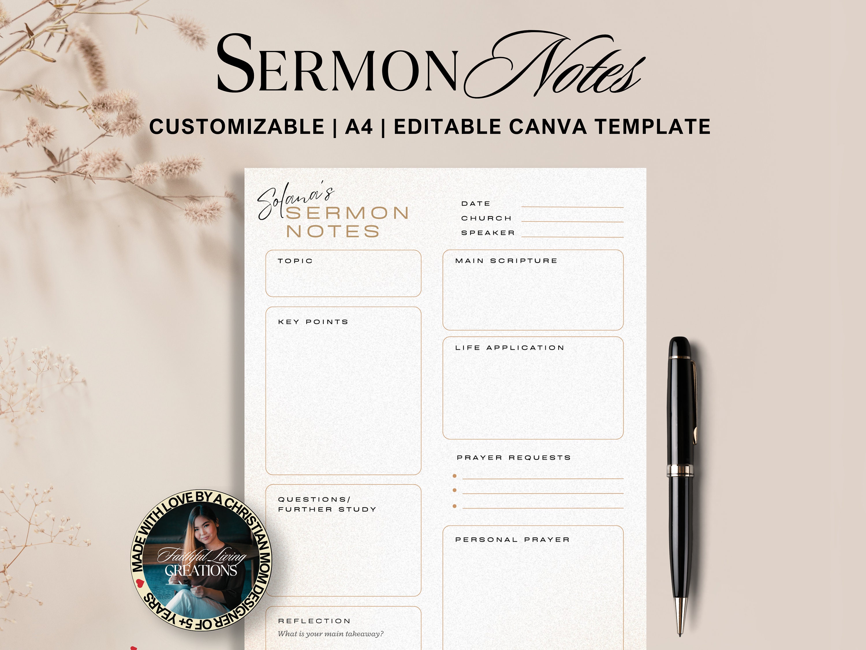 Minimalist Sermon Notes Journal: Bible Study Printable (canva Template ...