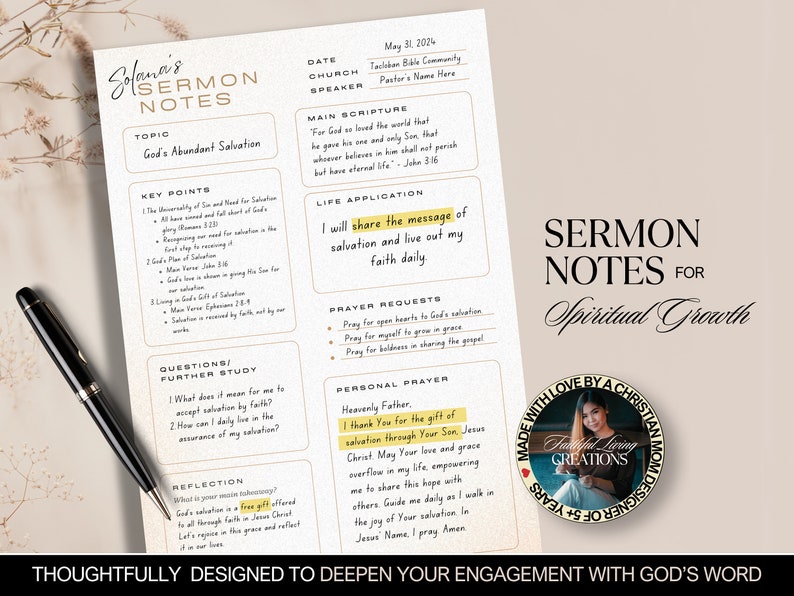 Minimalist Sermon Notes Journal: Bible Study Printable (canva Template ...