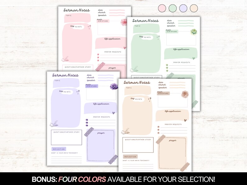 Pink Sermon Notes Printable, Digital Bible Study Template, GoodNotes Church Sermon Notes Summary, Pretty Christian Journal Gift for Women