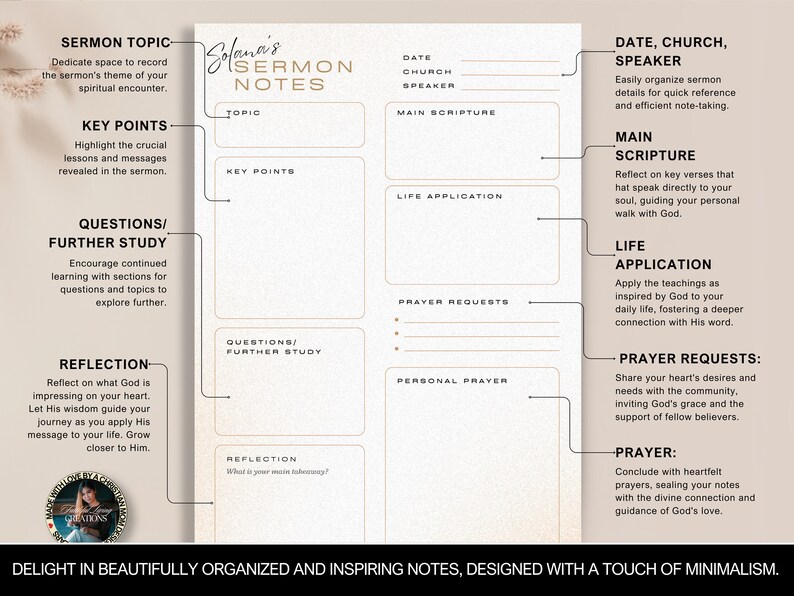 Minimalist Sermon Notes Journal: Bible Study Printable (canva Template ...