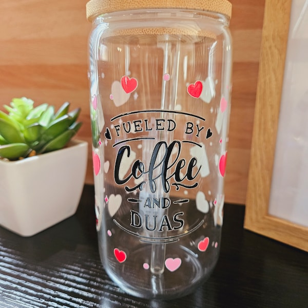 Coffee and Duas 16 0z Glass Cup | Iced Coffee Glass Cup | Libbey Cup | Eid Gifts | Islamic Cup