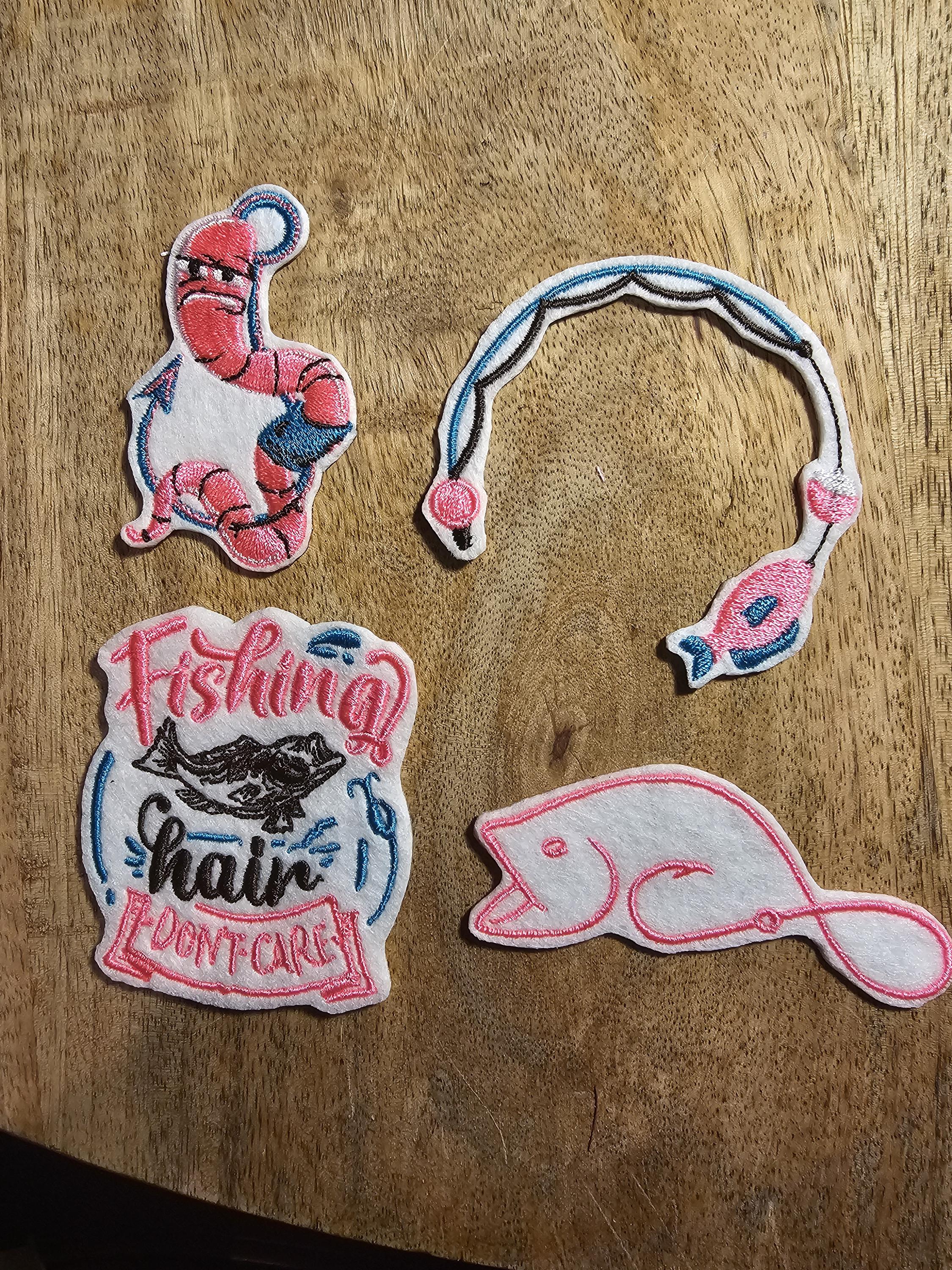 Fishing Hair Dont Care iron on patches. single patch or the set.