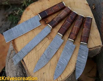 Handmade Damascus steel Chef knife Set of 5 PCS, Rosewood Handle, Gift For Men Birthday Anniversary wedding Gift For Husband Gift Dad & Son