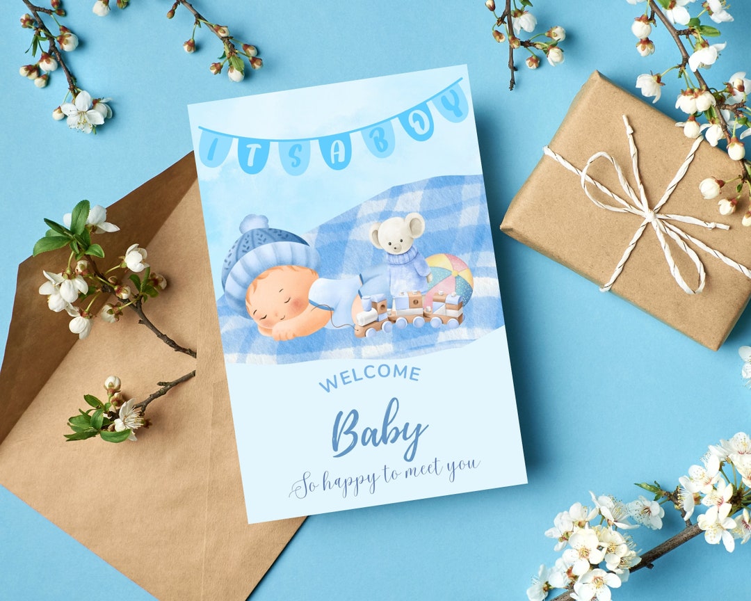 Welcome Baby Boy Card, Printable Card , Instant Download CARD054 - Etsy