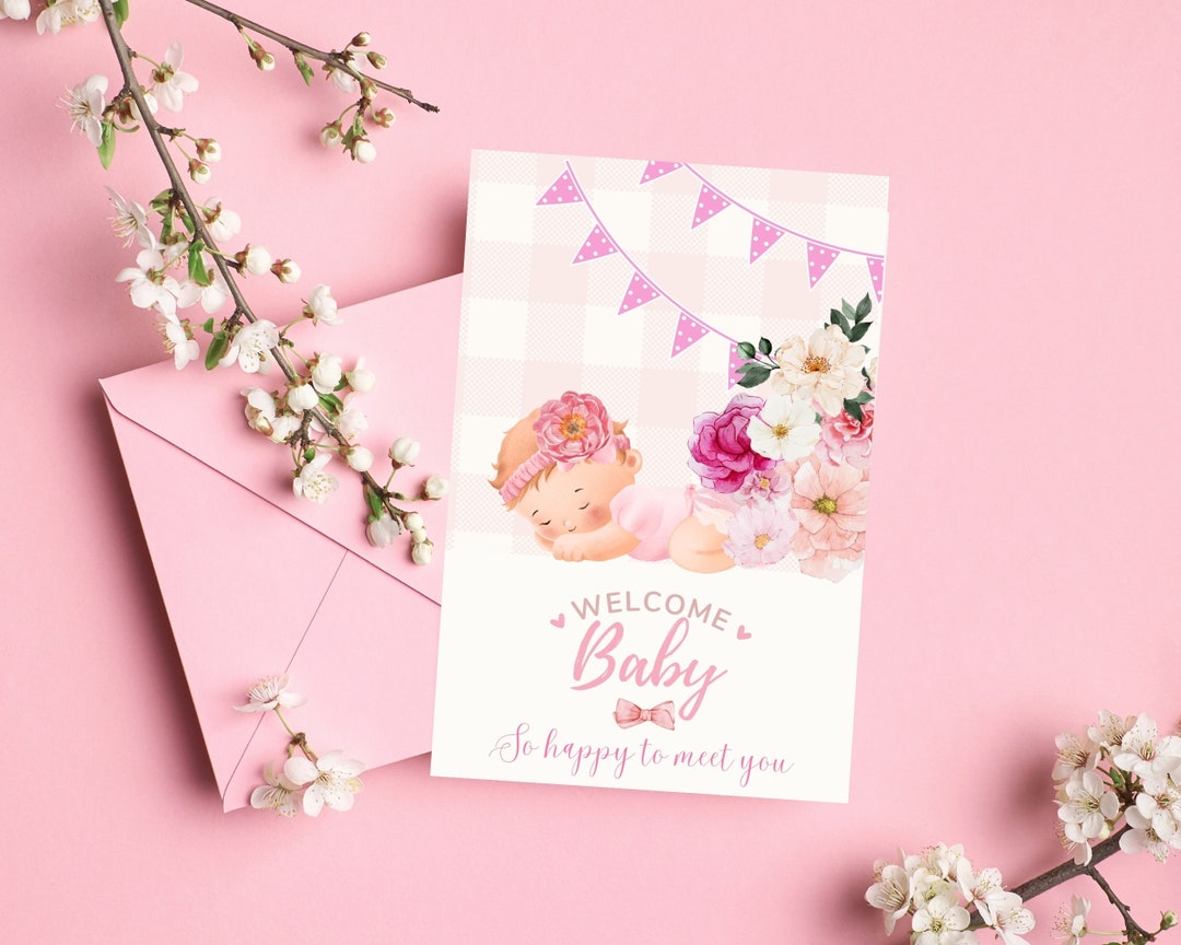 Welcome Baby Girl Card, Printable Card , Instant Download - Etsy