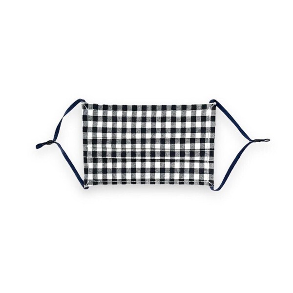 Handmade Black & White, Cotton Gingham Print, Pleated Face Mask (with adjustable ear straps)