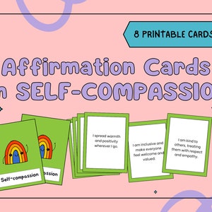 Cartes d'affirmation d'auto-compassion pour les enfants, état d'esprit de croissance, amour de soi, santé mentale, affirmations positives du quotidien, cartes inspirantes