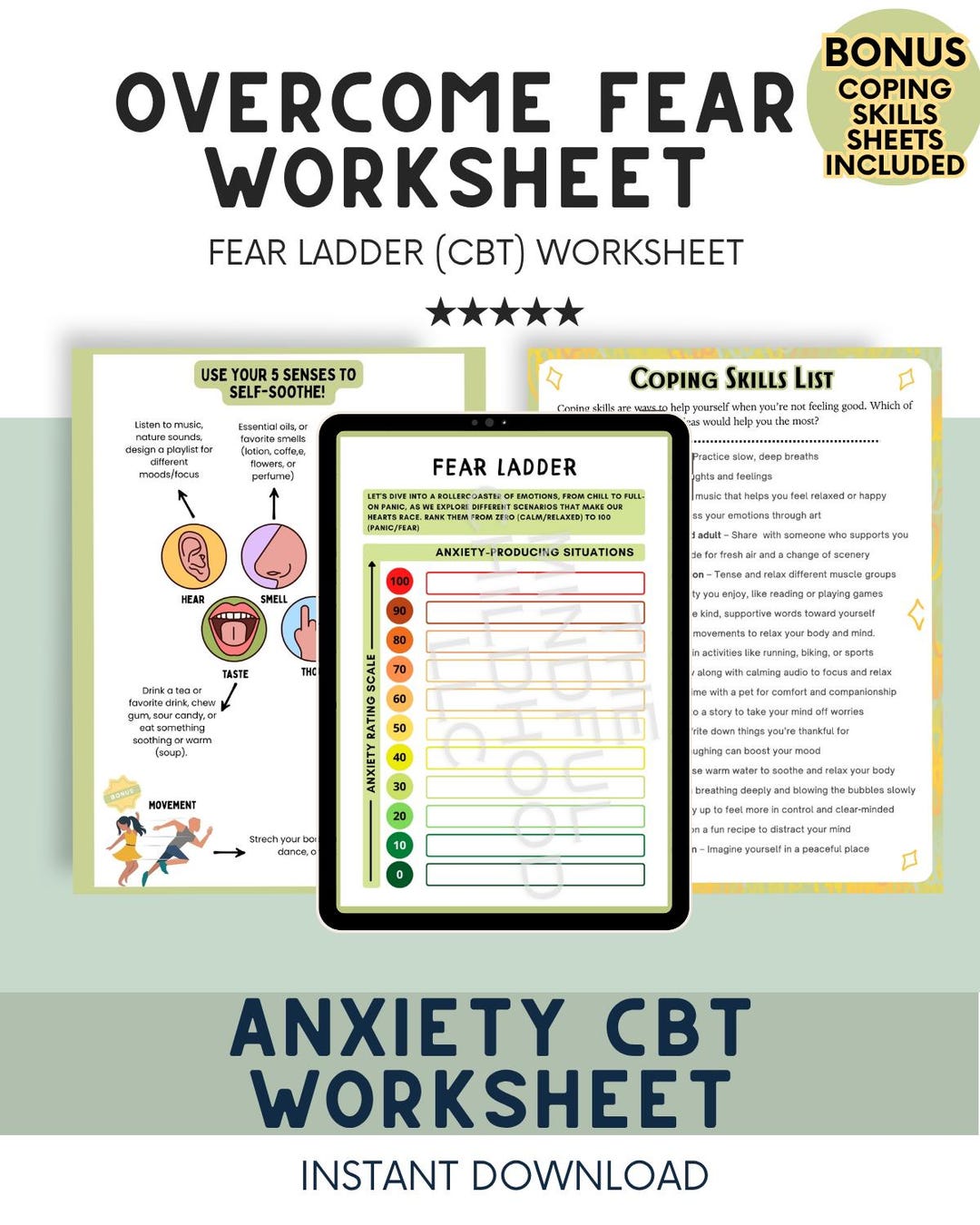 Fear Ladder Worksheet, CBT Anxiety Tool, Therapy Kids Teens (PDF ...