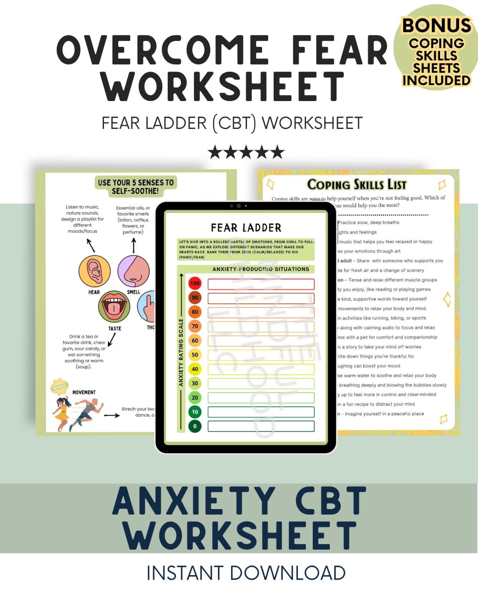 Fear Ladder Worksheet, CBT Anxiety Tool, Therapy Kids Teens (PDF ...