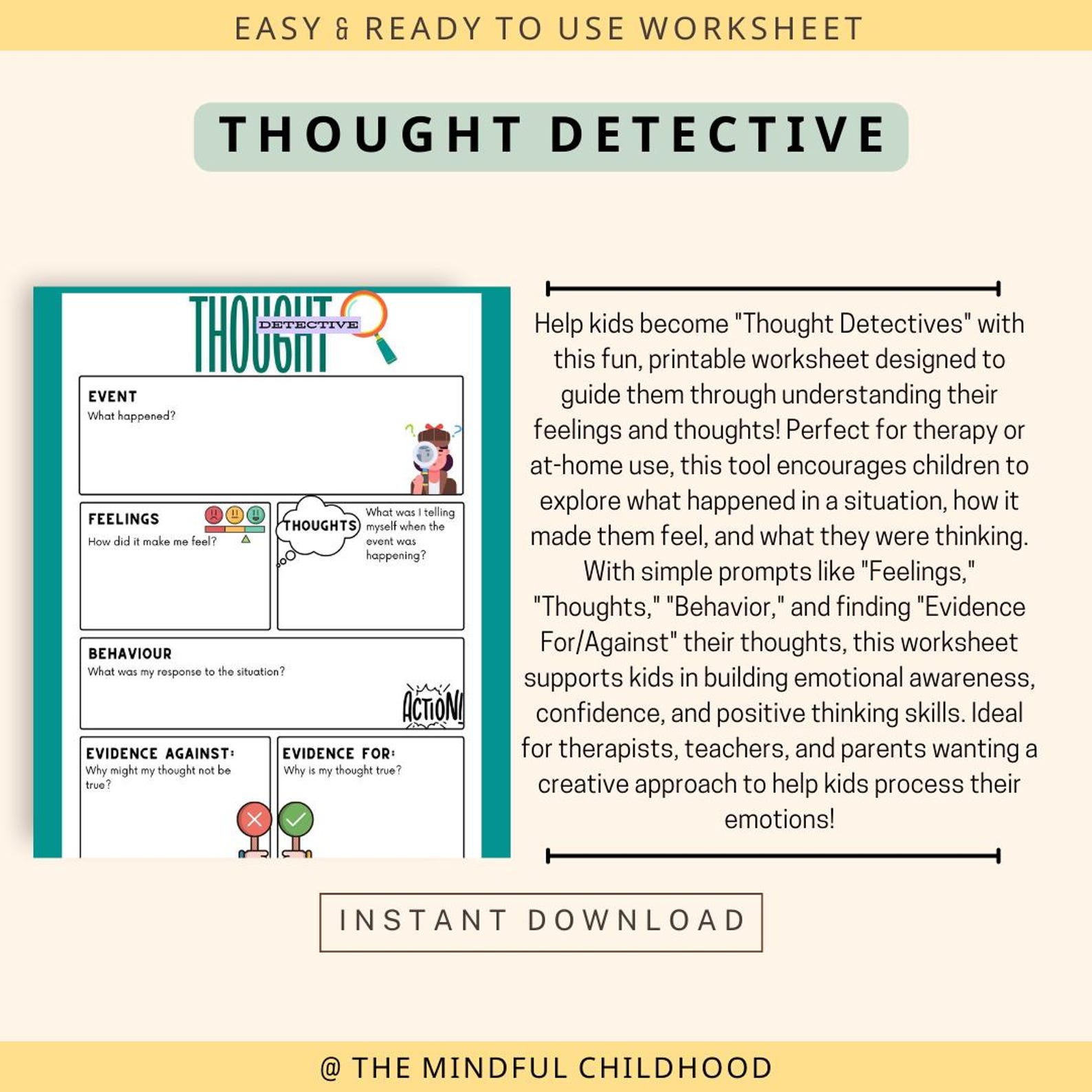 Thought Detective Worksheet: Kids CBT Therapy Tool (PDF Pattern) - Etsy