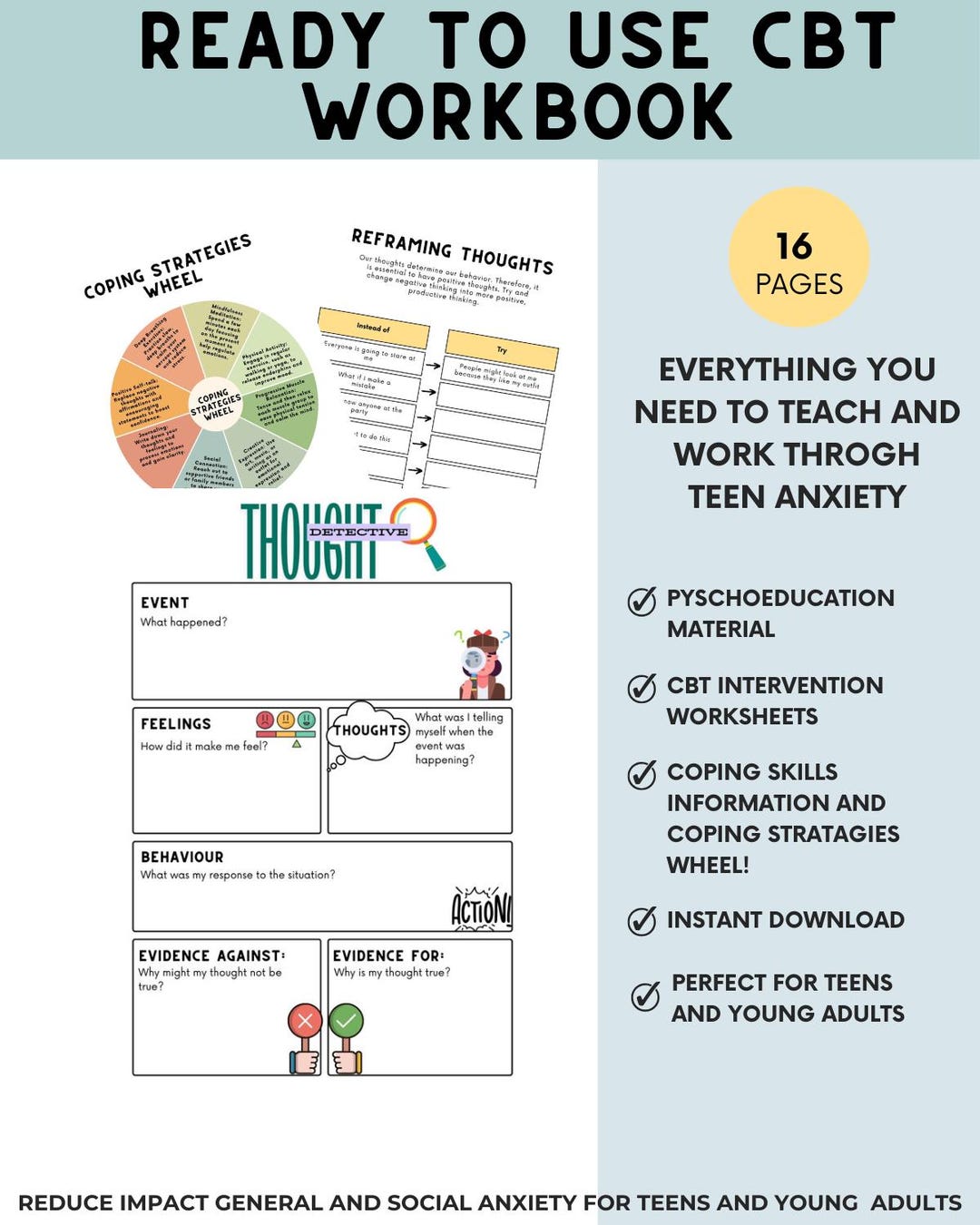 Teen Anxiety Workbook, CBT Coping Skills, SEL Worksheets (PDF Download ...