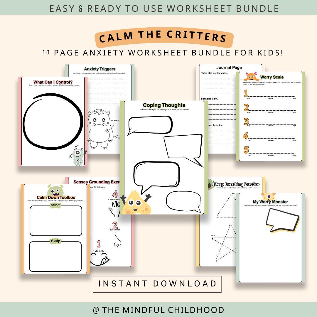 Anxiety Worksheets for Kids | Printable Bundle for School Counselors ...