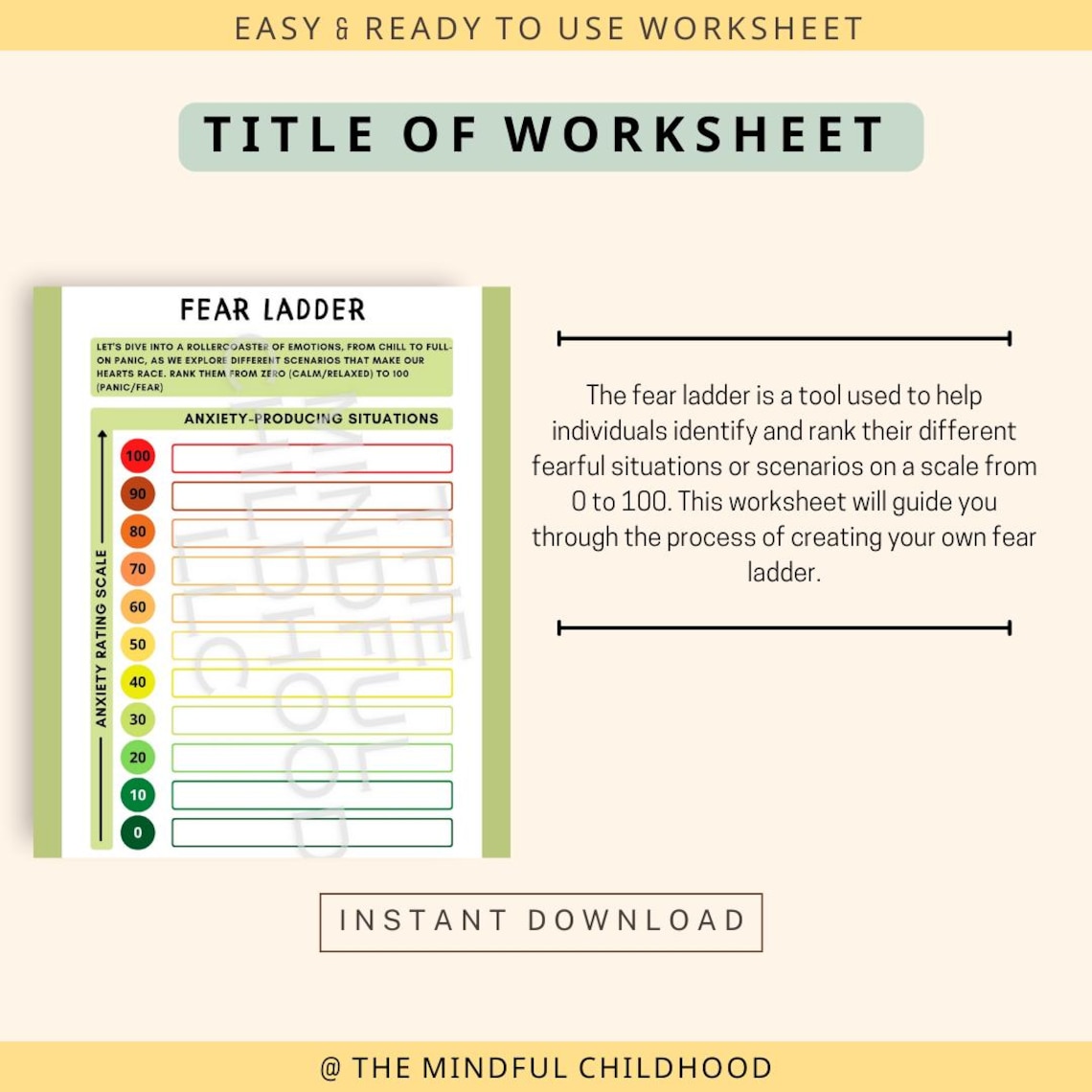 Fear Ladder Worksheet: Anxiety CBT Therapy Tool (digital Download) Etsy