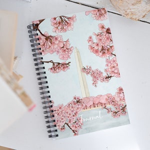 Spiral Notebook of Washington DC Cherry Blossoms, Washington Monument, Traveler Bullet Notepad, Housewarming Gift for Washington DC Resident