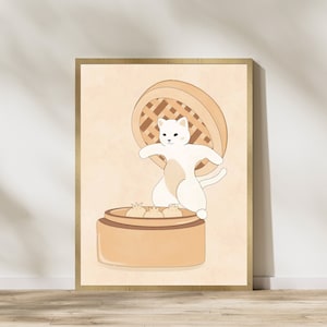 Poster kattenbol, Japanse kattenkunst, poster grappige kat, illustratie schattige kat, kattenliefhebber cadeau, muurdecoratie, poster schattige kat, interieurdecoratie