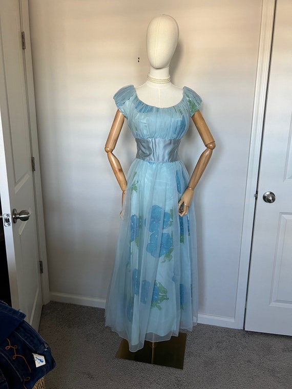 1950's Blue organza formal dress - image 1