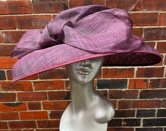 Stunning Formal P;um Sinamay Hat with self coloured flower to the front of the hat