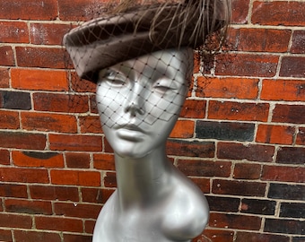 Retro chocolate Brown  Formal Wedding hat beret style , perfect for church