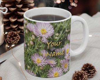 Taza estética personalizada de 11 oz con diseño de flor de nacimiento de septiembre. Compañero de cumpleaños de la funda de teléfono con flor de nacimiento personalizada
