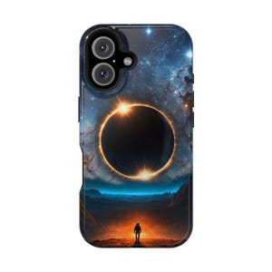 Fundas resistentes a impactos Galactic Solar Eclipse para iPhone y Samsung (todos los modelos). Carga inalámbrica indicada por Eclipse. Regalo para papá.