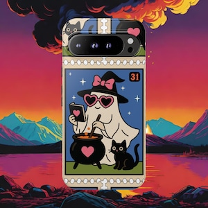 Fundas resistentes para Google Pixel y Samsung, Bruja Fantasma, Serie Pixel, Serie Galaxy, Fundas Pixel, Galaxy, Android, mamá, Fundas para teléfono de Halloween v15
