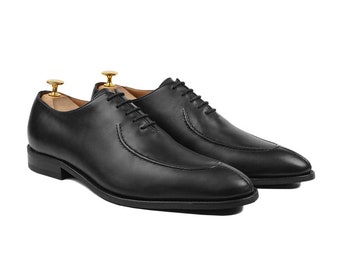 Men's black patina calf Leather split toe corded formal Wholecut Shoe original Leather oxford laceup wedding footwear man Partywear gift him
