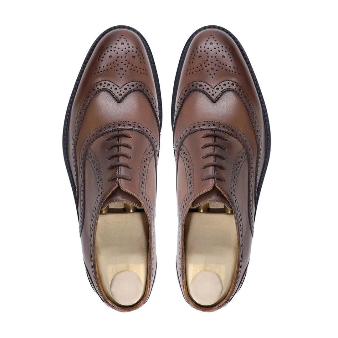 Mens Oxford Shoes Handmade Cognac Brown Wingtip Full Brogues Oxfords ...